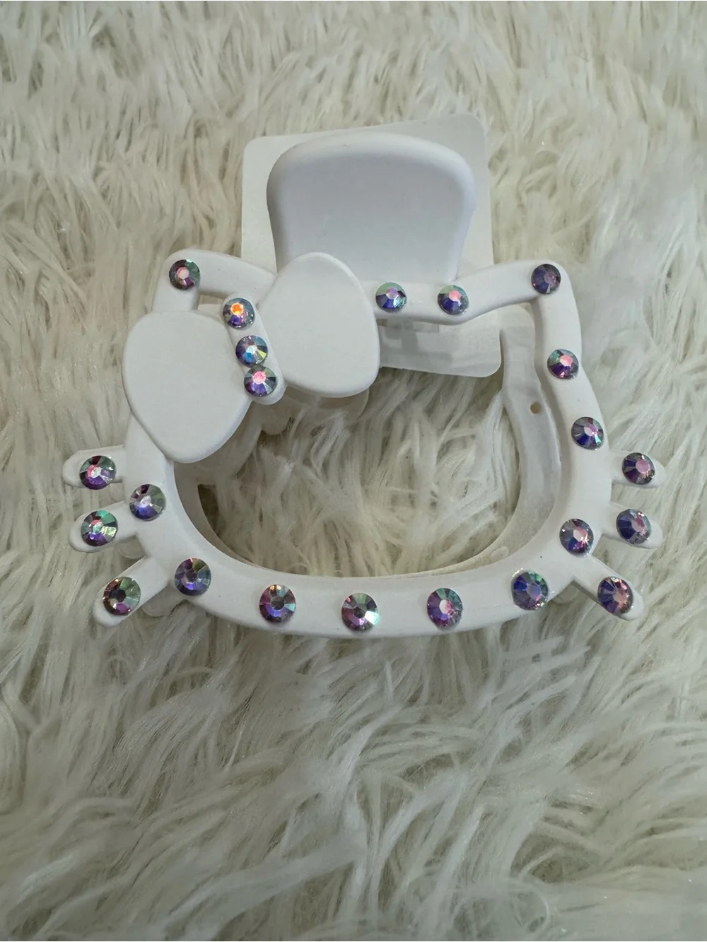 White hello kitty with Bow Hair Clip claw with Sparkling Rhinestones